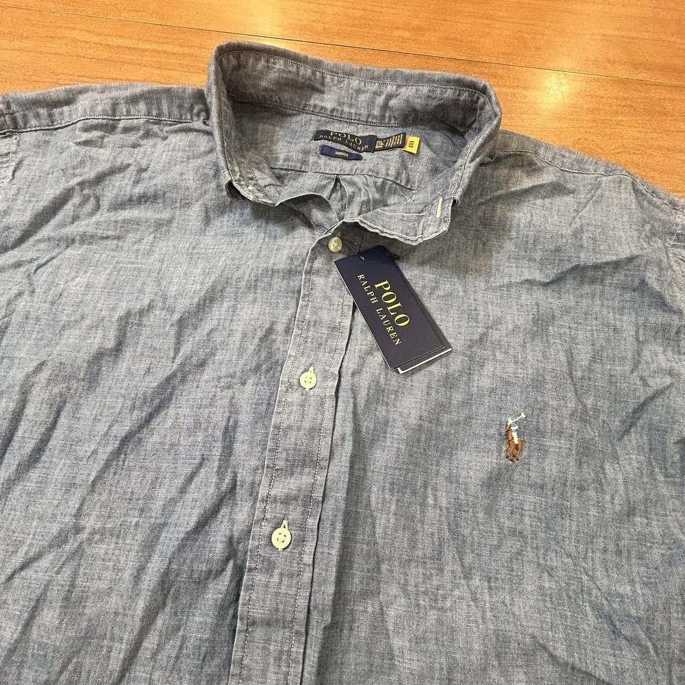 Polo Ralph Lauren Shirt Mens 2XLT Blue Chambray Button Down Indigo Long Sleeve